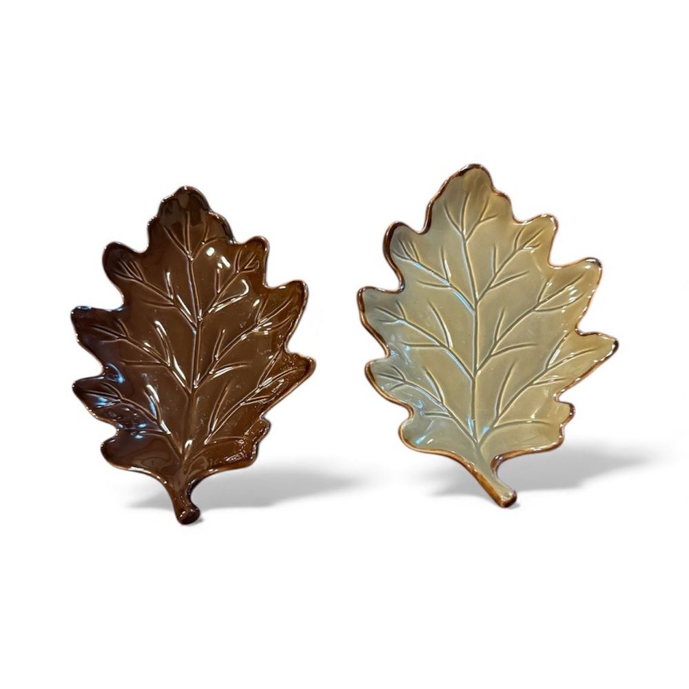 Leaf Ceramic Trinket Dish/Candle Plate - Brown or Green